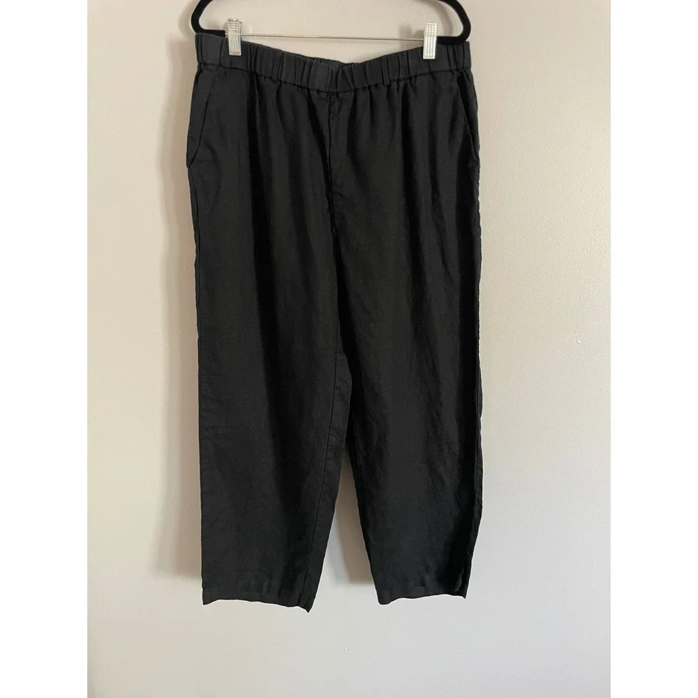 Quince Linen Pants Womens Large Black 100% European Linen Casual Coastal